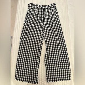 J. Crew Black and White Gingham Cropped Wide-Leg Pants